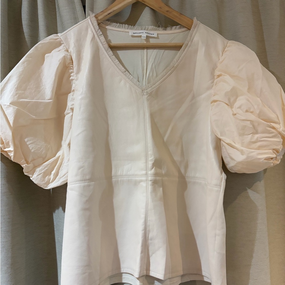 Melissa Nepton leather- like Cream Puff Sleeve Top